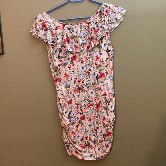 Stork & babe pink floral long tank with frilly top trim. - Picture 6 of 6